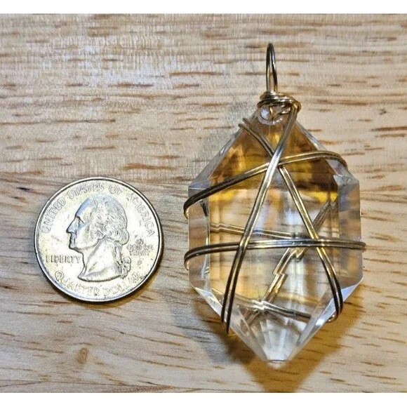 Crystal Pendant Only Wrapped In Gold Tone Wire - Picture 2 of 6